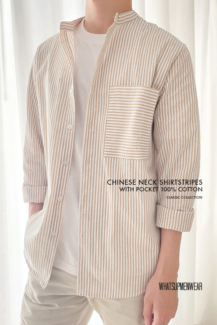 Chinese neck shirt Stripes with pocket
