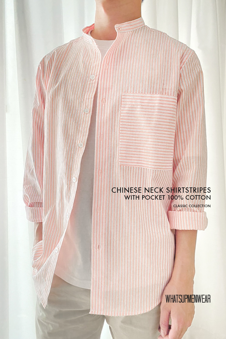 Chinese neck shirt Stripes with pocket
