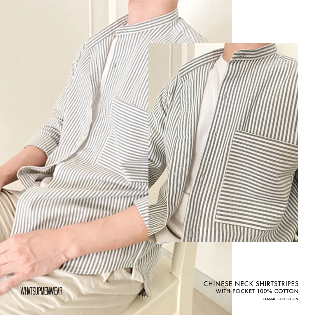 Chinese neck shirt Stripes with pocket