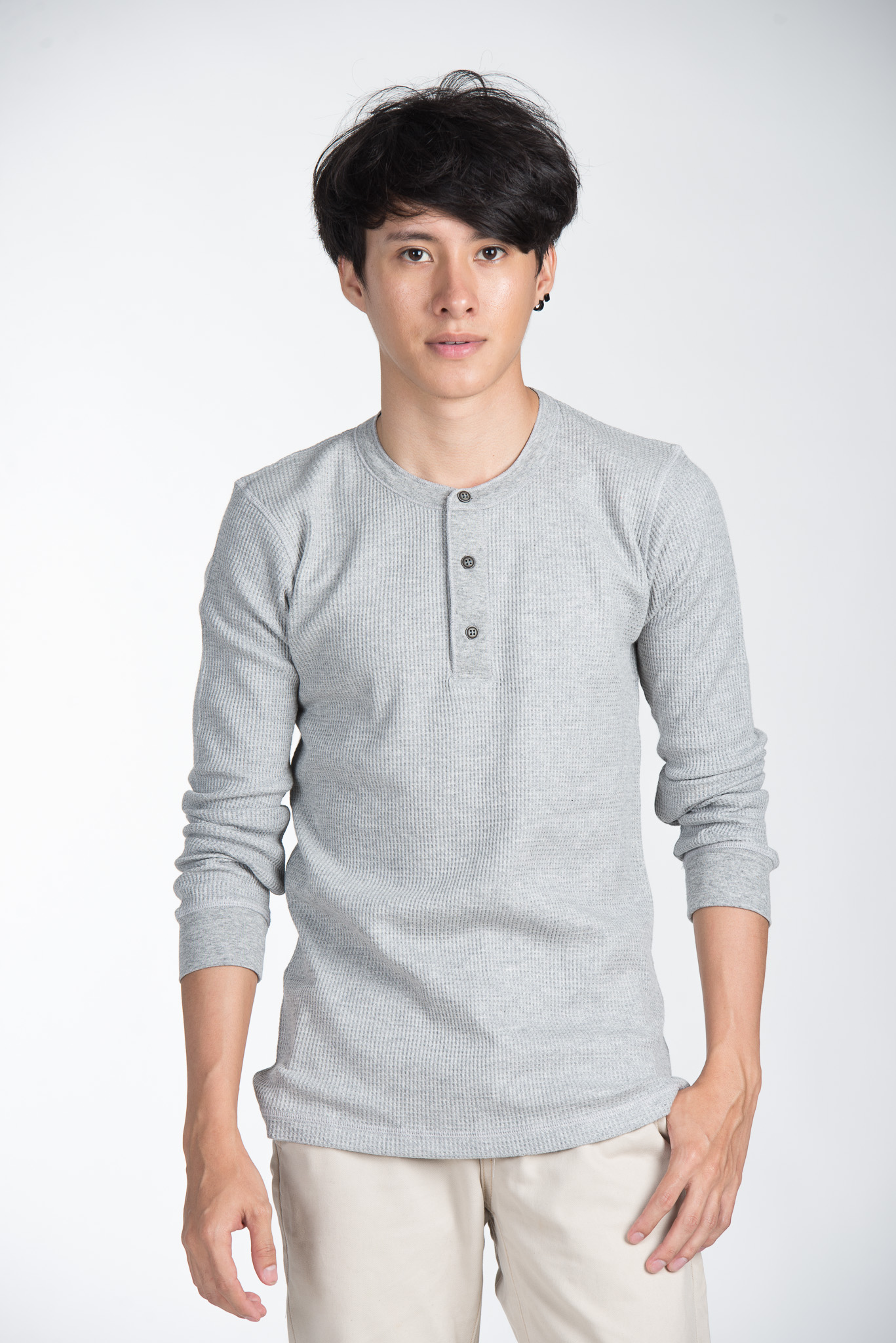 Button Waffle Long sleeve