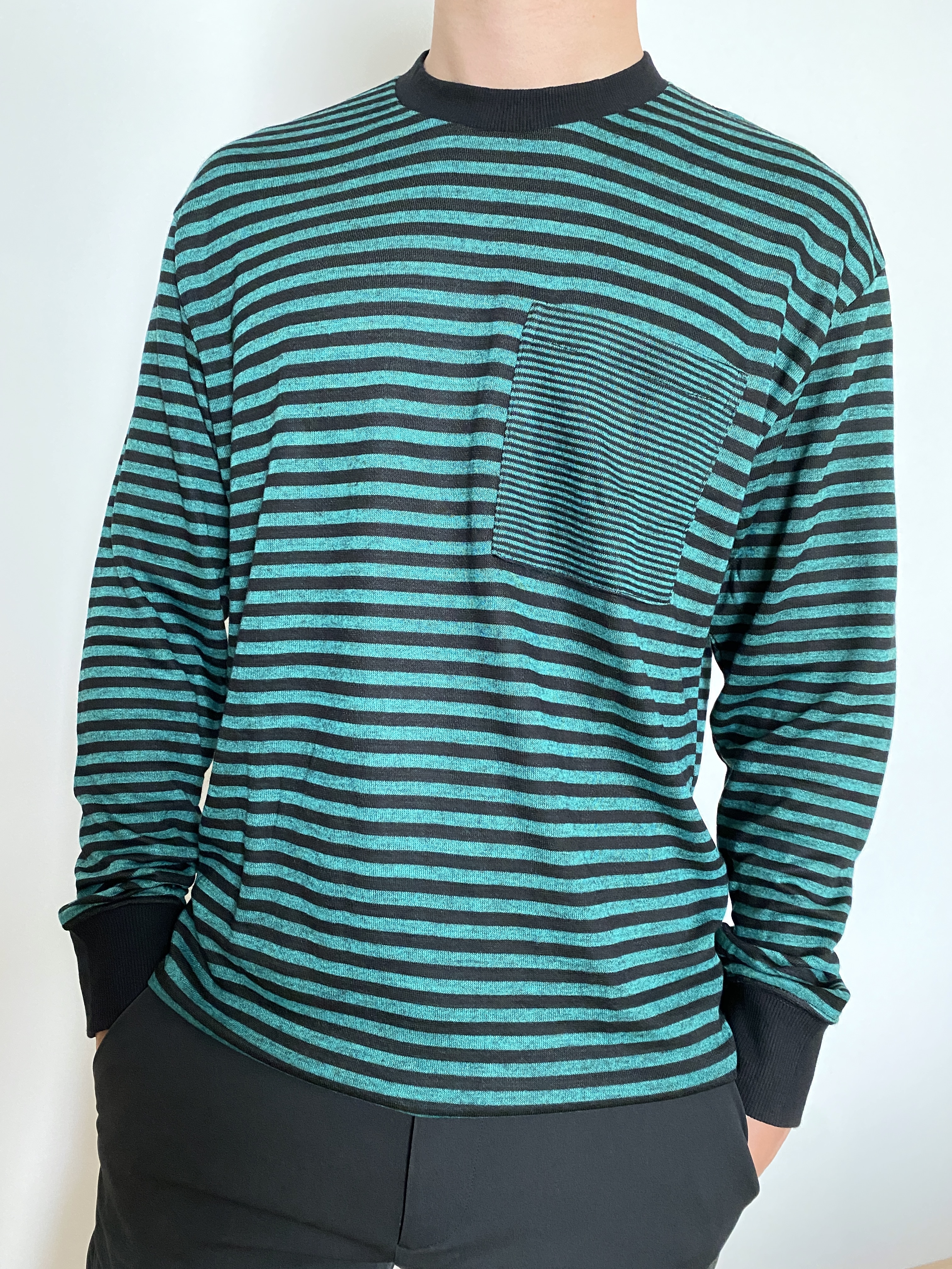 Stripes pocket long sleeves  Wool cotton material 