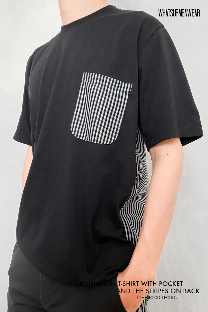 Combination T-Shirt with pocket and the stripes on back 